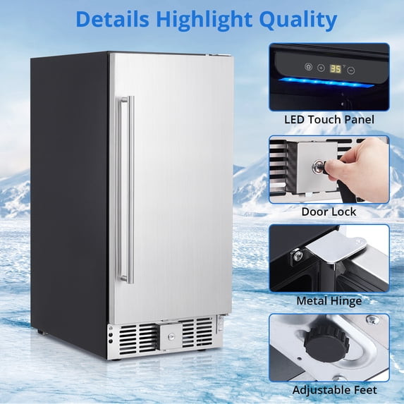 Beverage Refrigerator 15 Inch, Weather Proof Stainless Steel Beverage Fridge for Outdoor Kitchen and Patio, Indoor/Outdoor Beverage Cooler for 110 Cans, Built-in/Freestanding