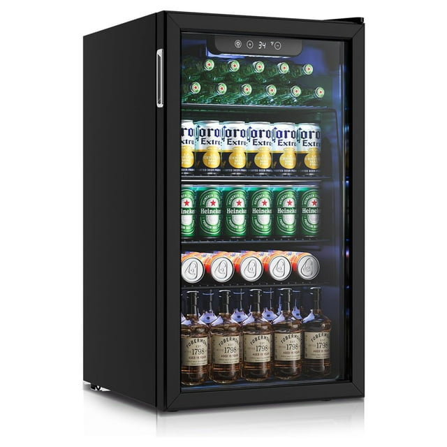 Beverage Refrigerator Cooler 126 Can Mini Fridge Glass Door for Soda