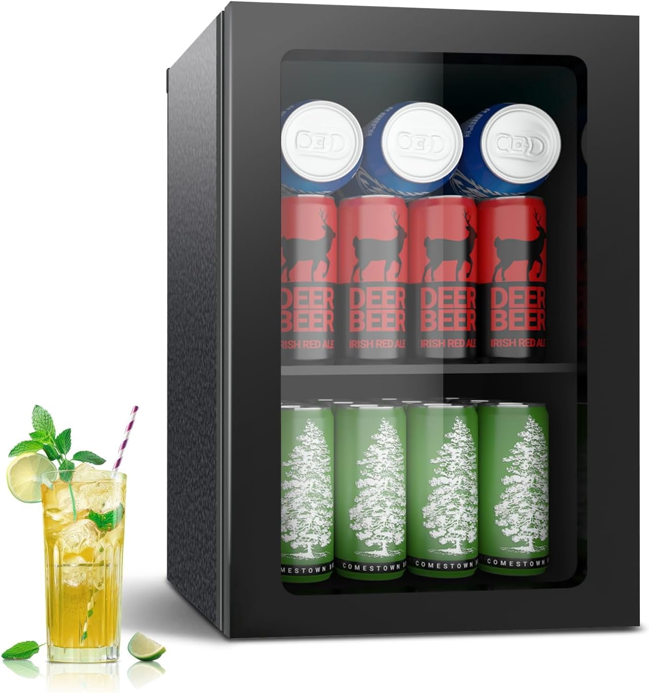 Beverage Refrigerator Cooler, 24 Can Mini Fridge Solid Door for Drinks Soda, Beer, or Wine - Small Refrigerator for Office Bedroom Home Bar, Adjustable Shelves, 0.9 Cu.Ft, Black