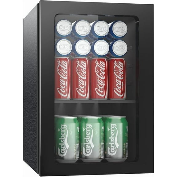 Beverage Refrigerator and Cooler, 76 Can/1.7 Cu Ft Mini Fridge with Glass Door, Adjustable Shelves for Soda,Beer,Wine, Free Standing Small Refrigerator, Digital Display, for Home, Bar, Office