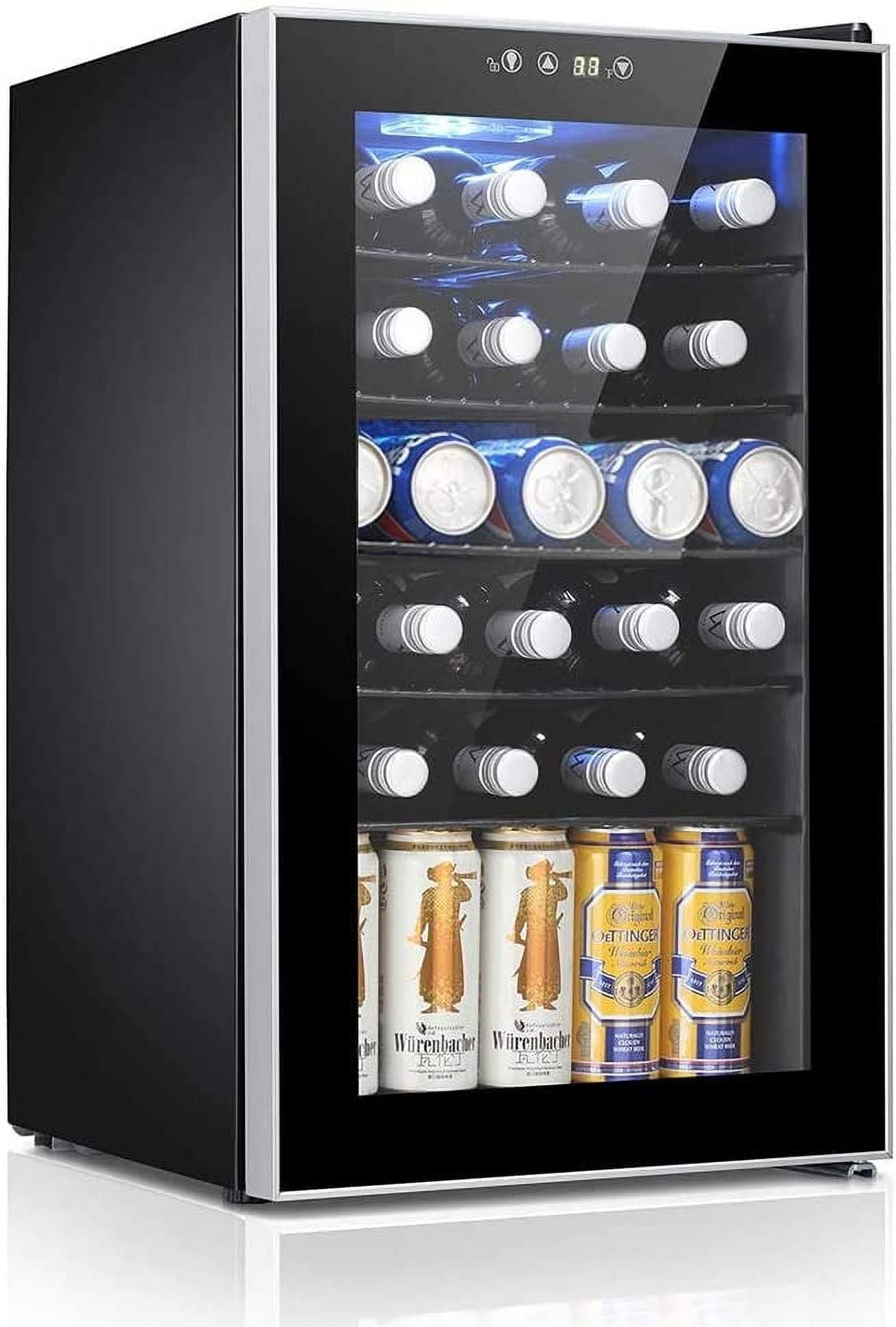 Beverage Refrigerator 85 Can Mini Fridge Glass Door for Beer Soda