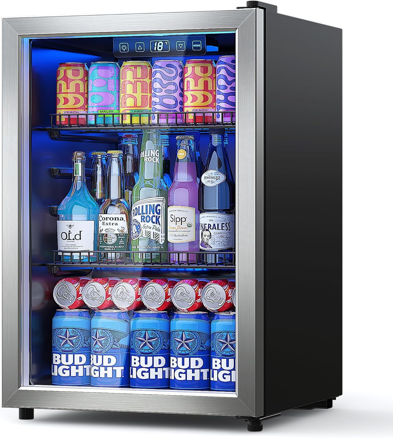Beverage Refrigerator CoolerMini Fridge Freestanding Cooler with Glass
