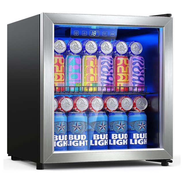 Beverage Refrigerator CoolerMini Fridge Freestanding Cooler with Glass