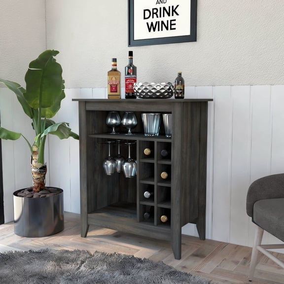 Beverage Storage | Store 6 Bottles, Shelf for Accessories, Drawer for Essentials | Carbon Espresso - Finished Particle Board | Compact Drink Organization
