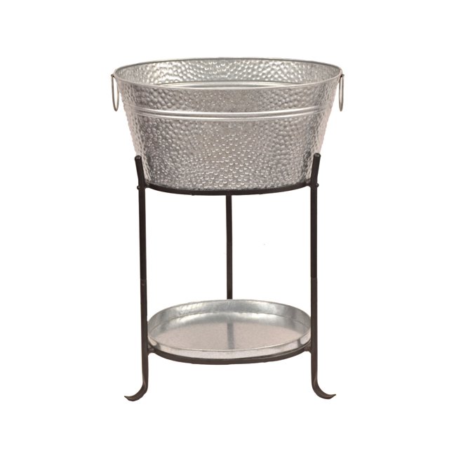 Madhu's Collection Galvanized Steel Beverage Tub with Stand, Pebbled