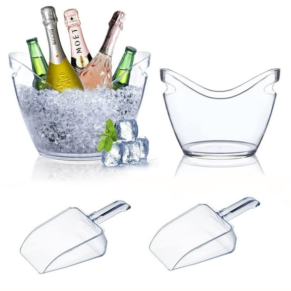Beverage Tubs for Parties Plastic Ice Bucket for Cocktail Bar Clear Acrylic Wine Bucket with Scoops Drink Bucket Cooler for Chiller Bin for Champagne or Beer (4 L)