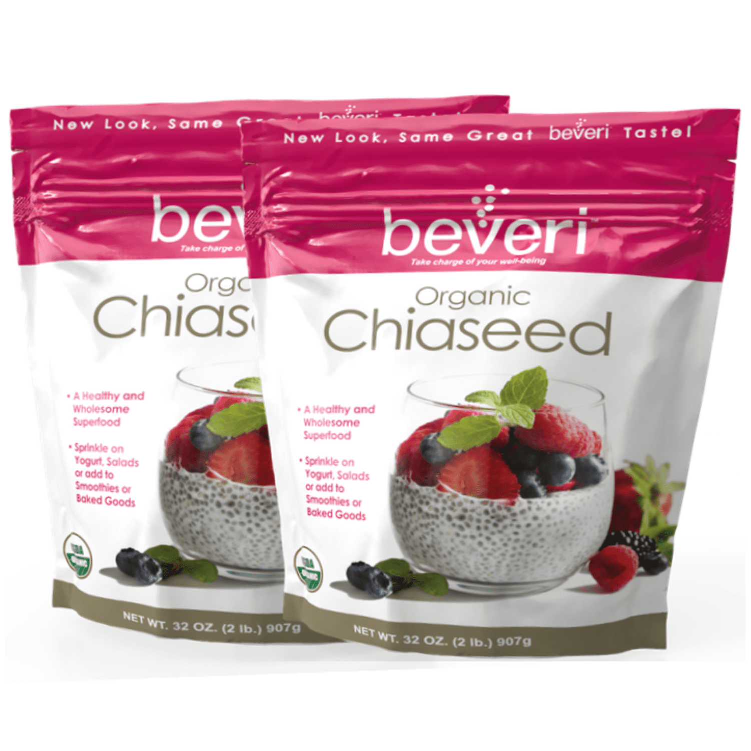 Beveri Chia Seed, Organic Superfood, High in Omega 3, Dietary Fiber and Protein, 2/32oz