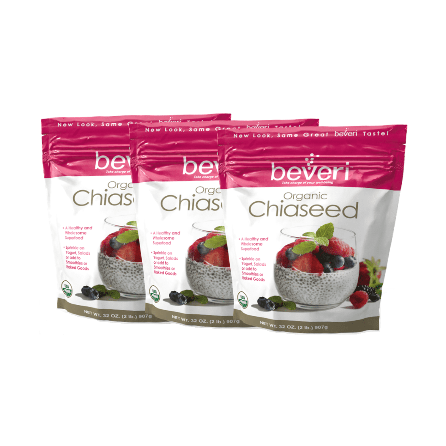 Beveri Chia Seed, Organic Superfood, High in Omega 3, Dietary Fiber and Protein, 3/32oz
