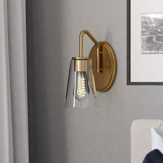 Beverly 1 Light Gold Muted Brass Bathroom Vanity Wall Sconce Fixture Clear Glass Shade, LED Compatible