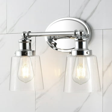 Beverly 15" 2-Light Iron/Seeded Glass Classic Cottage LED Vanity Light, Chrome