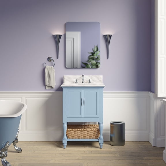 Beverly 24" Bathroom Vanity with Powder Blue Cabinet and Carrara Marble Top