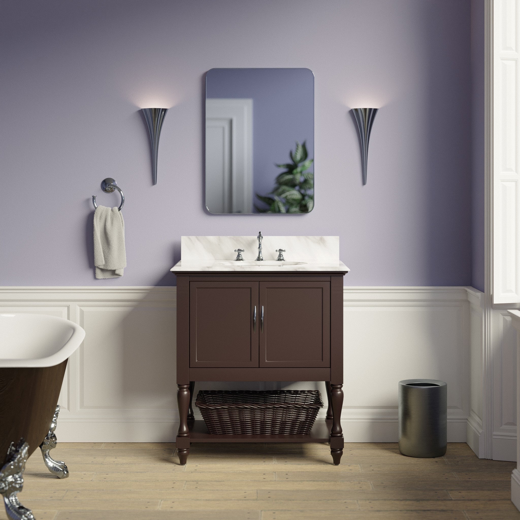 Beverly 30" Bathroom Vanity with Chocolate Cabinet and Carrara Marble Top