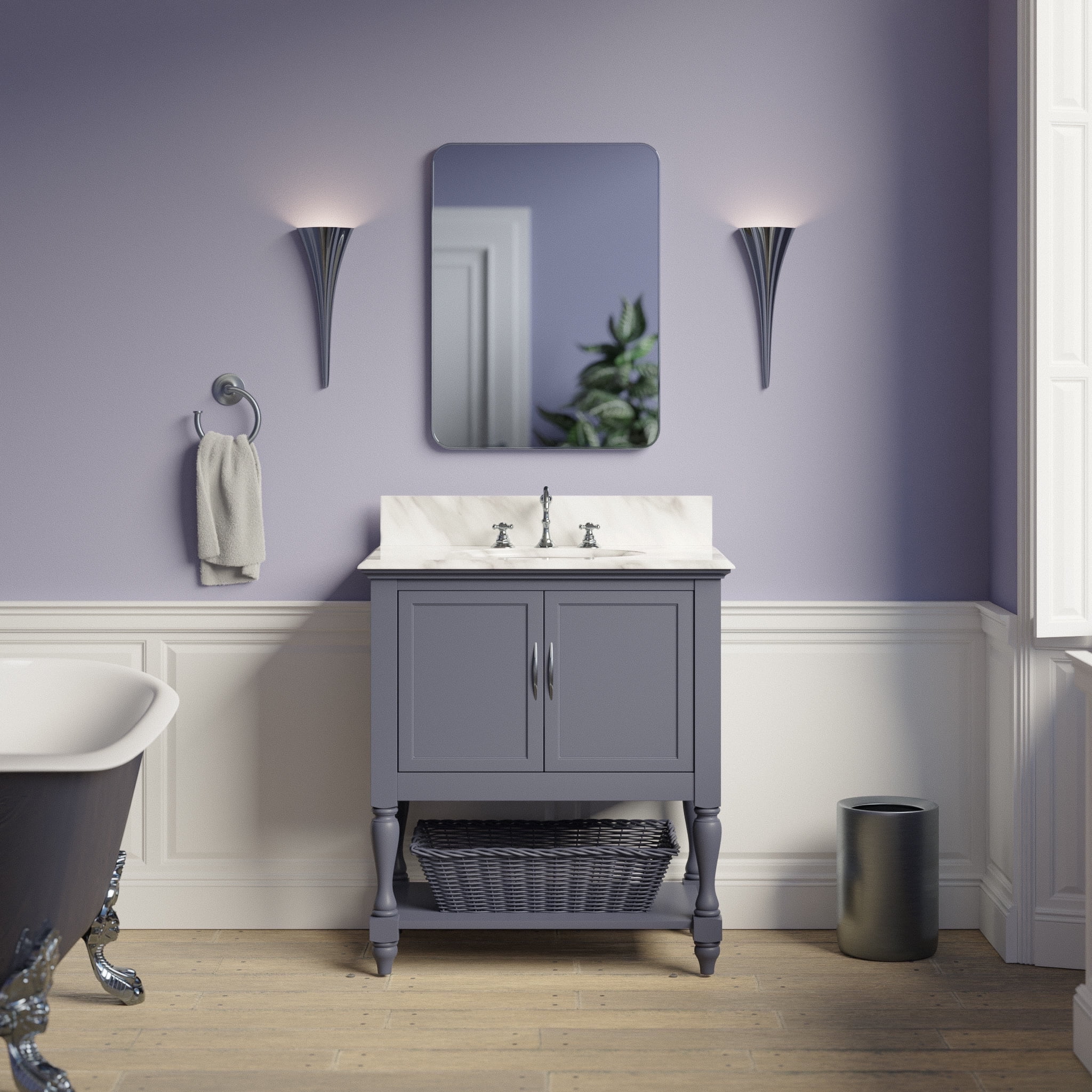 Beverly 30" Bathroom Vanity with Marine Gray Cabinet and Carrara Marble Top