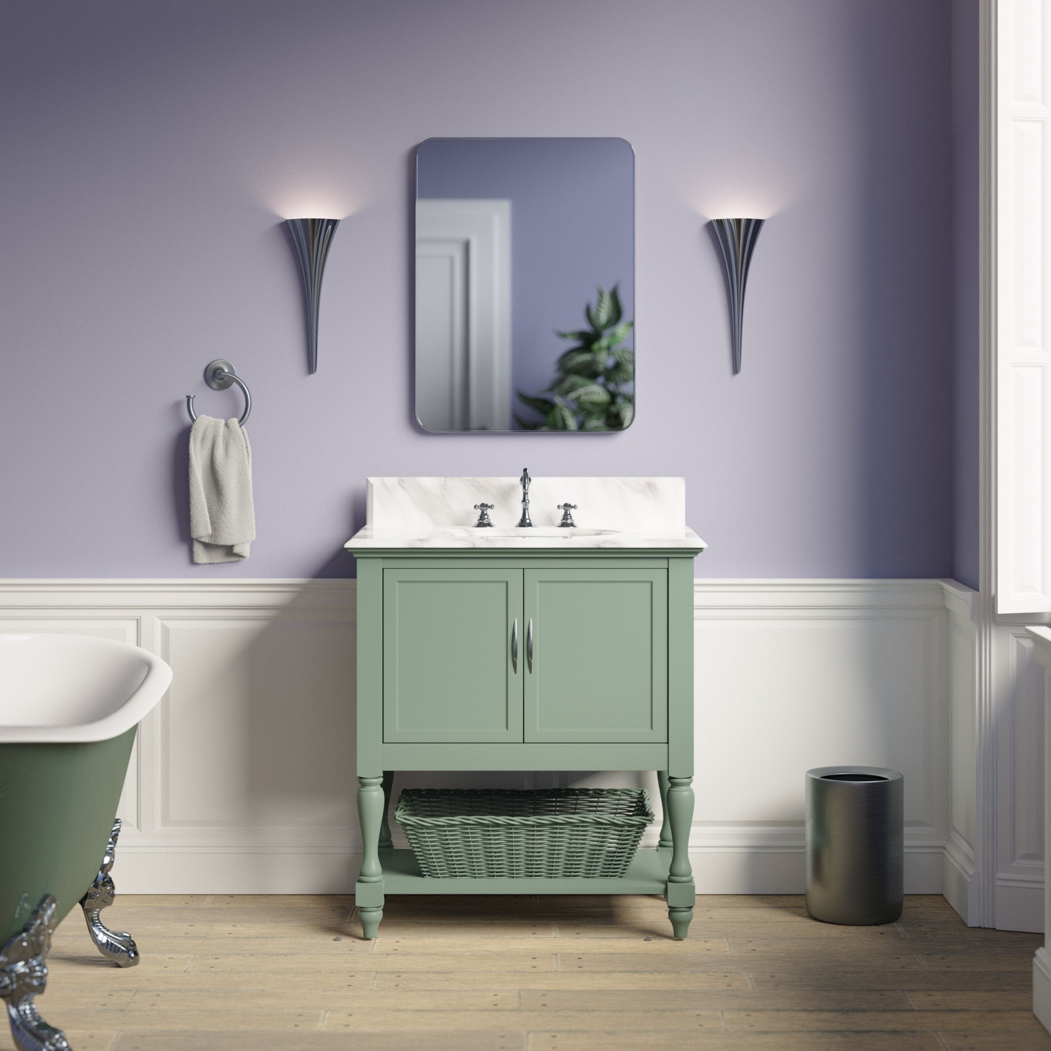 Beverly 30" Bathroom Vanity with Sage Green Cabinet and Carrara Marble ...
