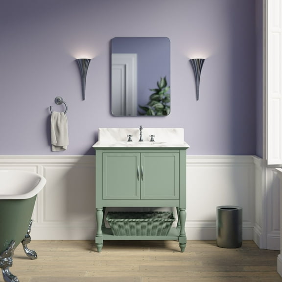 Beverly 30" Bathroom Vanity with Sage Green Cabinet and Carrara Marble Top