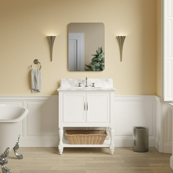 Beverly 30" Bathroom Vanity with White Cabinet and Carrara Marble Top