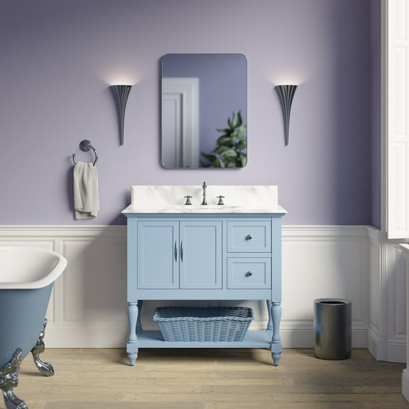 Beverly 36" Bathroom Vanity with Powder Blue Cabinet and Carrara Marble Top