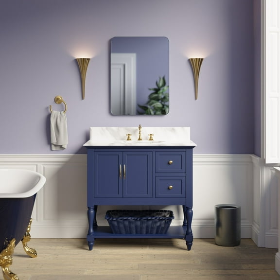 Beverly 36" Bathroom Vanity with Royal Blue Cabinet and Carrara Marble Top