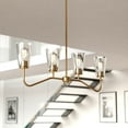 thumbnail image 1 of Beverly 4 Light Gold Brass Linear Chandelier Island Pendant Fixture Clear Glass Shade, LED Compatible, 1 of 13