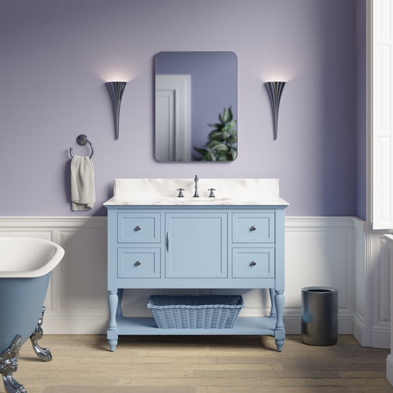 Beverly 42" Bathroom Vanity with Powder Blue Cabinet and Carrara Marble Top