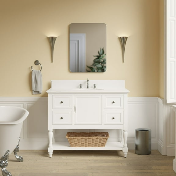 Beverly 42" Bathroom Vanity with White Cabinet and Quartz Top