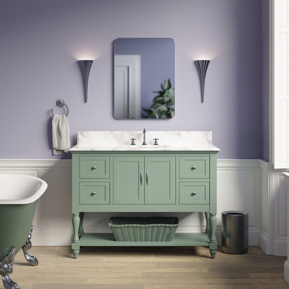 Beverly 48" Bathroom Vanity with Sage Green Cabinet and Carrara Marble Top