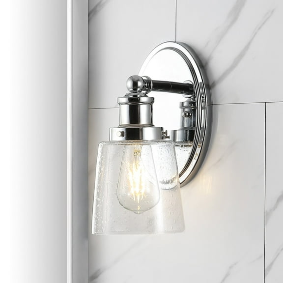 JONATHAN Y Beverly 5" 1-Light Iron/Seeded Glass Classic Cottage LED Vanity Light, Chrome