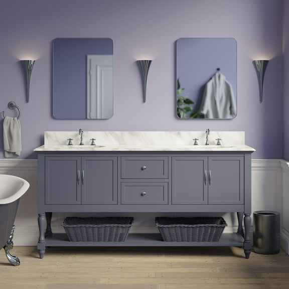 Beverly 72" Double Bathroom Vanity with Marine Gray Cabinet and Carrara Marble Top