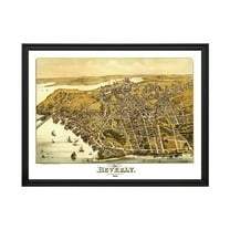 Beverly Art, 1886 Vintage Map of Beverly Massachusetts, MA History Wall Decor Gift, Old Beverly Map - 24" x 18" Black Framed Print