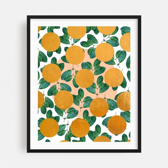 Beverly Botanical Abstract Tropical - Mixed Media Fruit Pattern Botanical Geometric Modern Art Pop Art Tropical Black Framed Wall Art Print 6 x 8 inches
