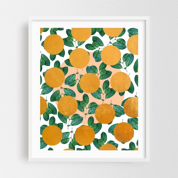 Beverly Botanical Abstract Tropical - Mixed Media Fruit Pattern Botanical Geometric Modern Art Pop Art Tropical White Framed Wall Art Print 6 x 8 inches