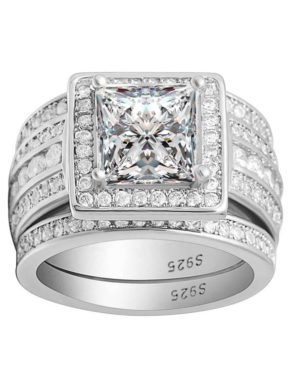 Beverly Wedding Ring Set Halo Sterling Silver Engagement Ring Black Wedding Bands Ginger Lyne Collection
