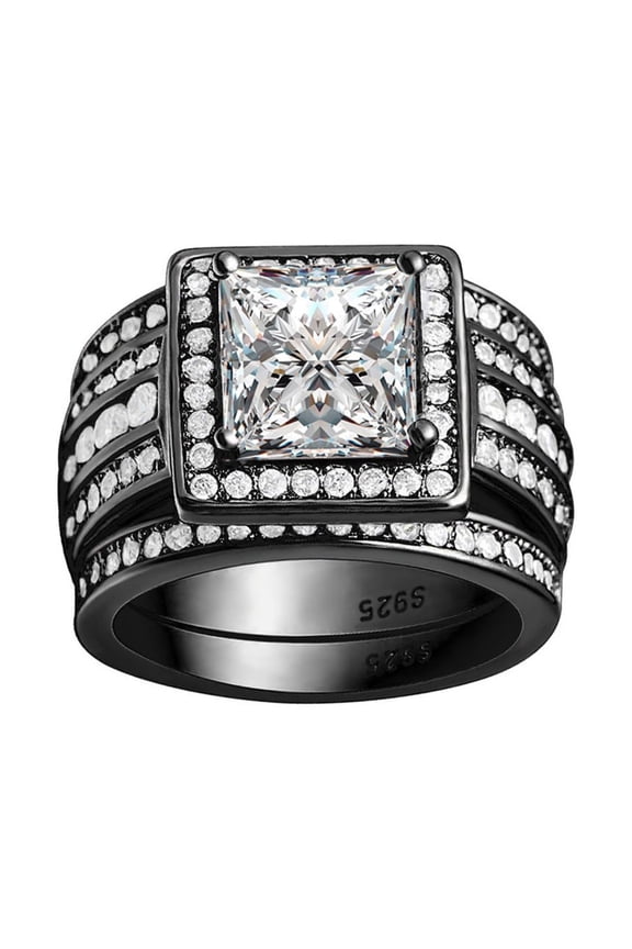 Beverly Wedding Ring Set Halo Sterling Silver Engagement Ring Black Wedding Bands Ginger Lyne Collection