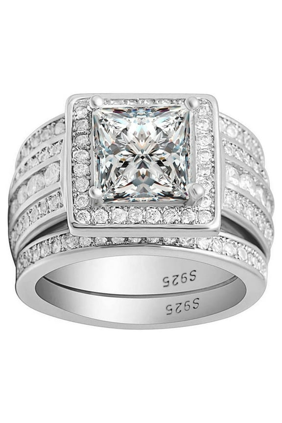 Beverly Wedding Ring Set Halo Sterling Silver Engagement Ring Black Wedding Bands Ginger Lyne Collection