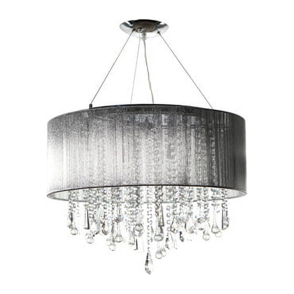 Beverly Dr. Collection Round Silver Silk String Shade And Crystal Dual Mount
