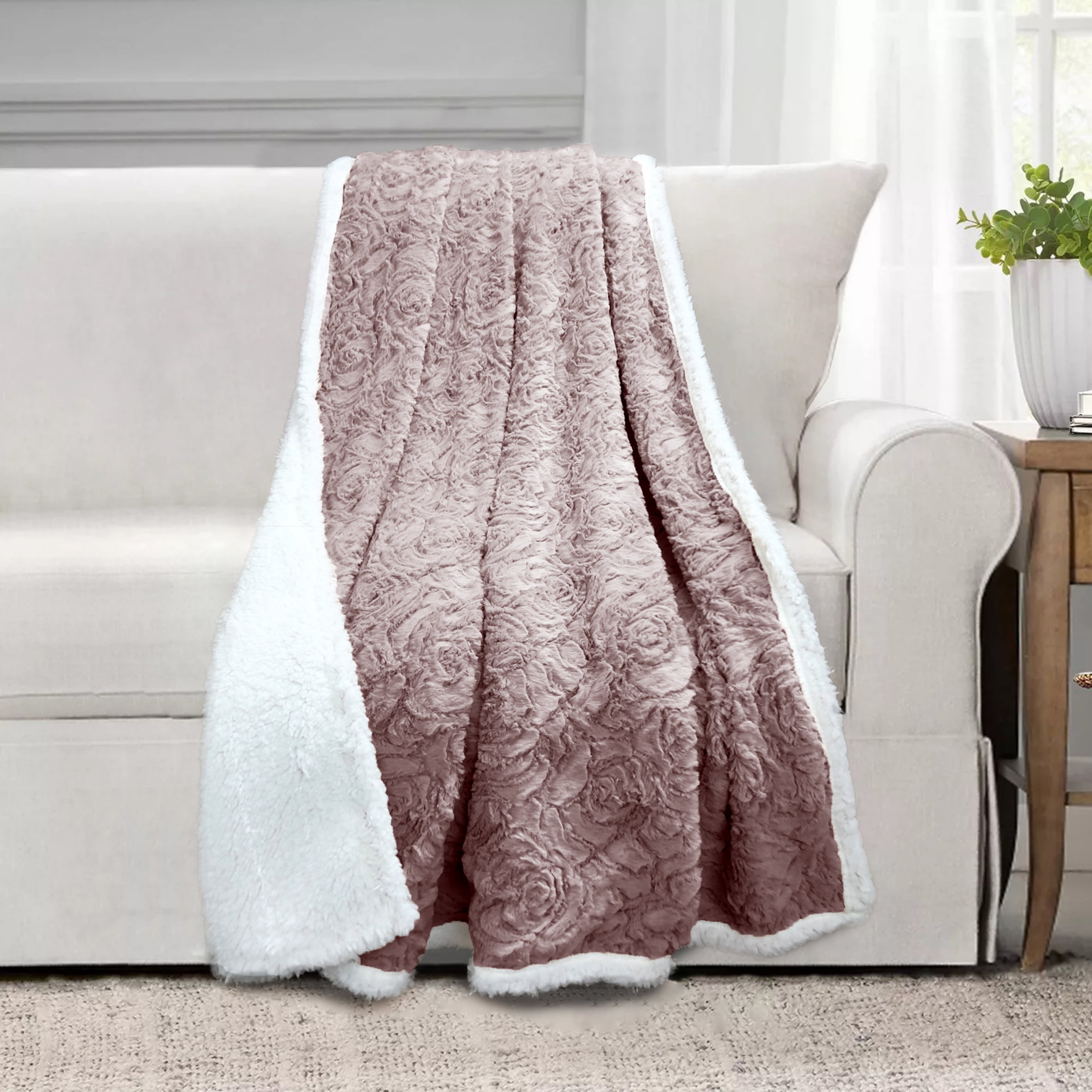 Beverly Faux Fur Sherpa Throw Deep Rose 50x60 inches