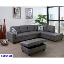 Beverly Fine Furniture 103.50" Wide Dark Grey Faux Leather Sectional with Ottoman Right Hand Facing