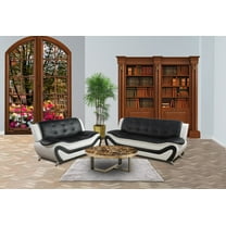 Beverly Fine Furniture 2 Piece Faux Leather Contemporary Living Room Sofa, Loveseat Set. Black&White