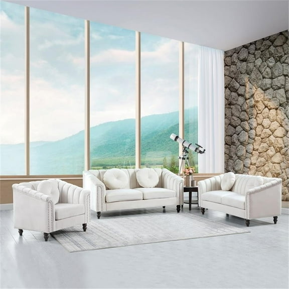 Beverly Fine Furniture 3 Piece Velvet Living Room Set (Sofa Loveseat and Chair)