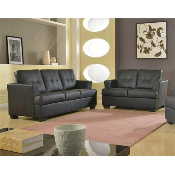 Beverly Fine Furniture Deliah Minimalist Bonded Leather Living Room Sofa Set, Black - 2 Piece