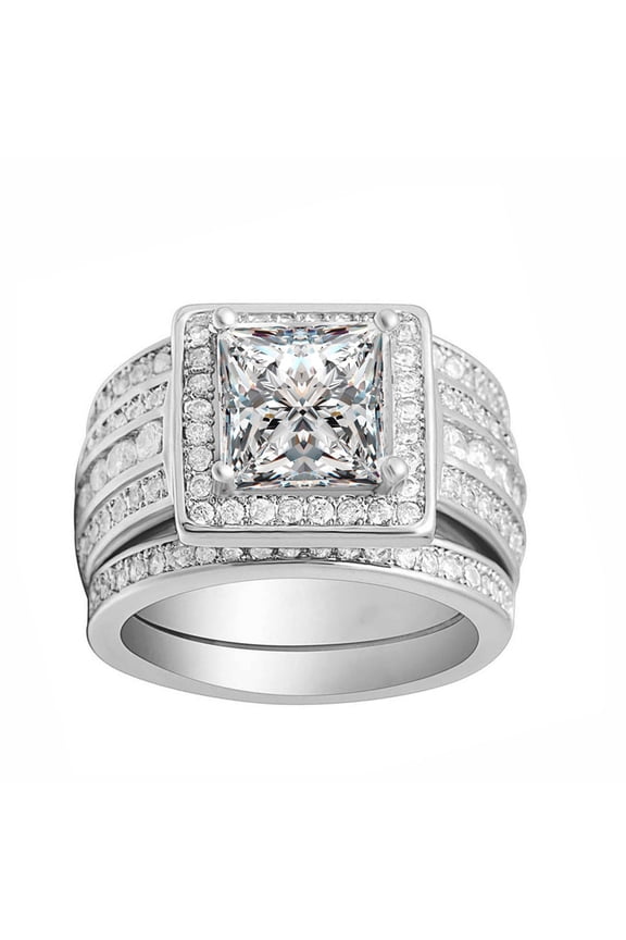 Beverly Halo Wedding Ring Set for Women Cz Engagement Matching Bands Ginger Lyne Collection