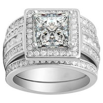 Beverly Halo Wedding Ring Set for Women Cz Engagement Matching Bands Ginger Lyne Collection