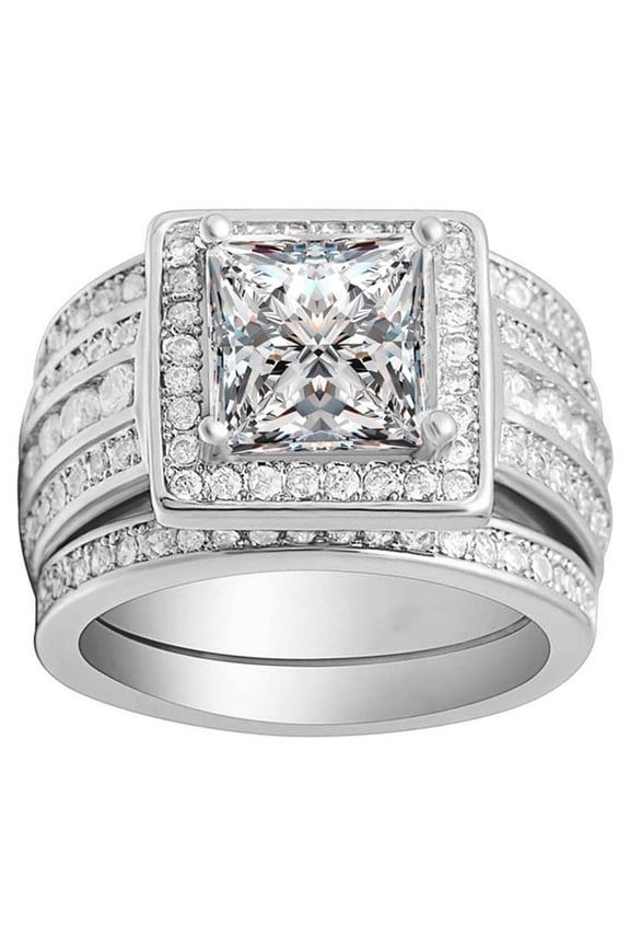 Beverly Halo Wedding Ring Set for Women Cz Engagement Matching Bands Ginger Lyne Collection