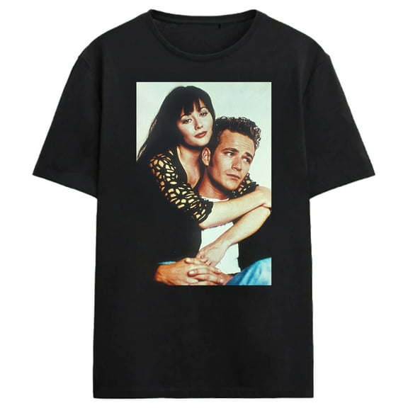 Beverly Hills 90210 Brenda & Dylan Studio Screenshot Adult Black Crew Neck Short Sleeve T-shirt
-Large