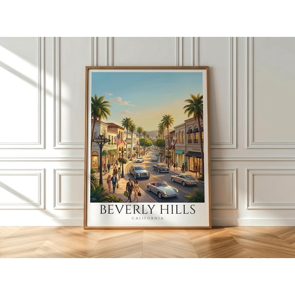 Beverly Hills California Wall Art Or Print Rodeo Drive With Border Luxury La Travel Decor, Unframed Paper Print