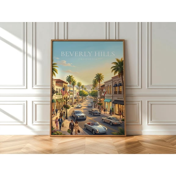 Beverly Hills California Wall Art Or Rodeo Drive Luxury La Travel Print Palm Tree Wall Decor, Unframed Paper Print