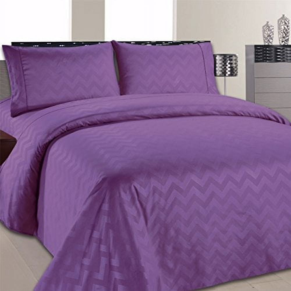 Queen Purple Chevron Egyptian Cotton Deep Pocket Sheet Set