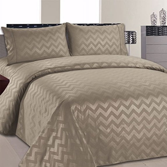 Beverly Hills Chevron Collection 1800 Series Ultra Soft Wrinkle Resistant Solid Color Sheet Set (Queen, Taupe)