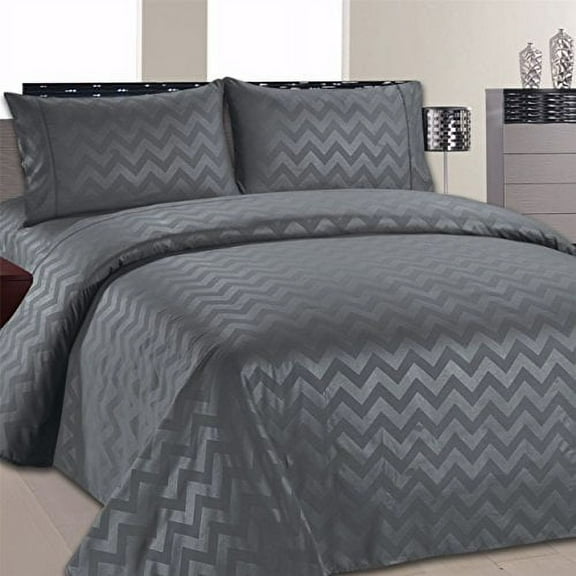 Beverly Hills Chevron Collection 1800 Series Ultra Soft Wrinkle Resistant Solid Color Sheet Set (Twin, Gray)