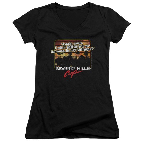 Beverly Hills Cop - Banana In My Tailpipe - Juniors Cap Sleeve V-Neck Shirt - Small